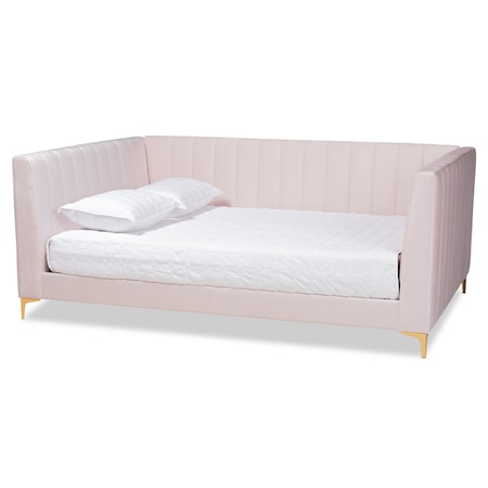 Oksana Modern Contemporary Glam And Luxe Light Pink Velvet Fabric And Gold Finished Full Size Daybed